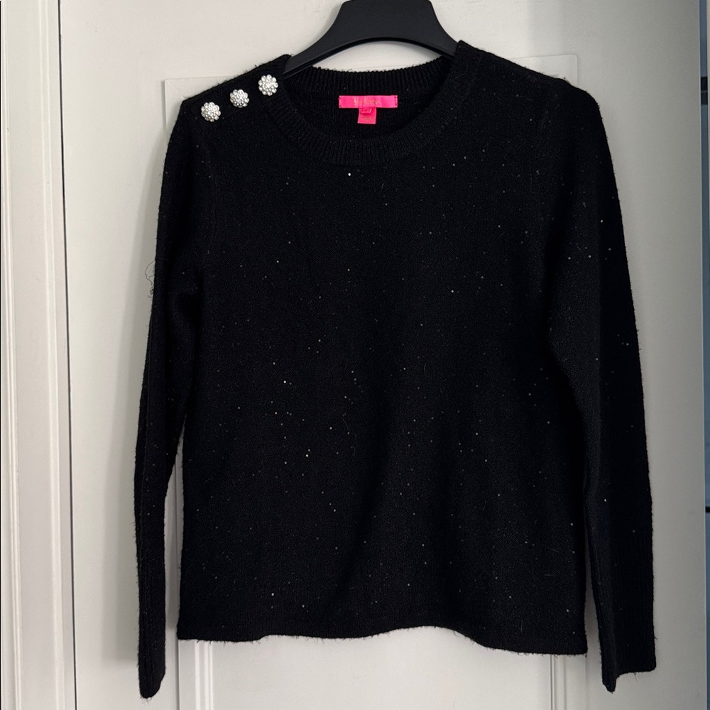 Lilly Pulitzer Black Sweater with crystal Button Accents, L